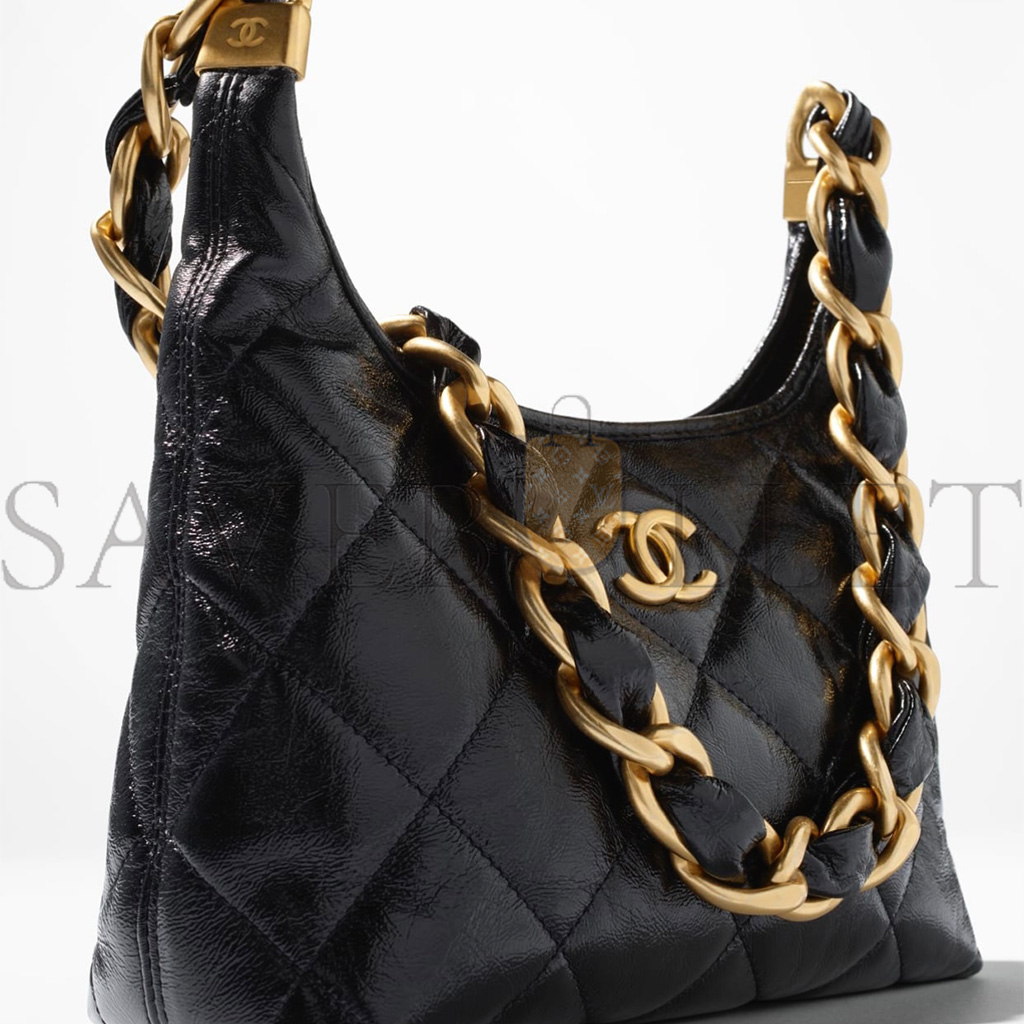 CHANEL MASTER SMALL HOBO BAGSHINY LAMBSKIN GOLDTONE METALLIC BLACK AS4922 (22.5*19.5*8.5cm)